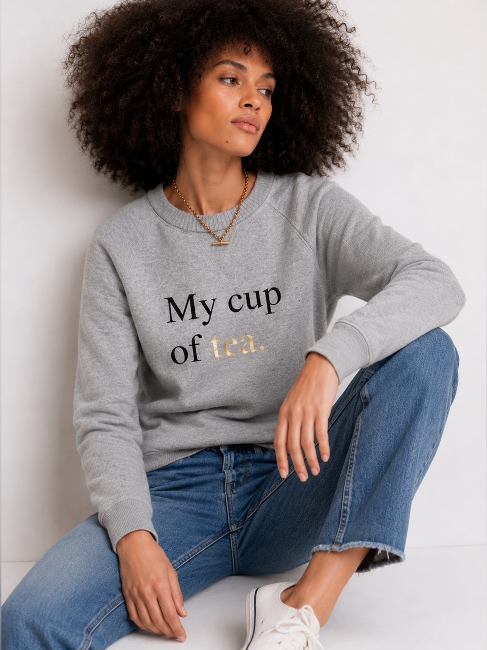 Boden "My Cup of Tea" Graphic Sweatshirt Gray 100% Cotton Women Size 6